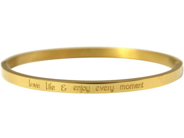 Gemshine - Damen - Armband - Armreif - Love life and enjoy every Moment - WISHES - Gold - 4 mm