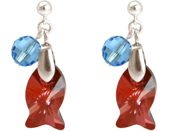 Gemshine - Damen - Ohrringe - 925 Silber - Fisch - Rot - Blau - MADE WITH SWAROVSKI ELEMENTS® - 3 cm – Bild 3